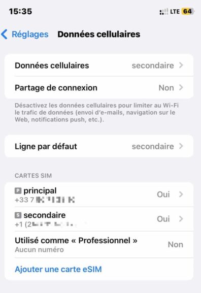 Exemple de configuration d'eSIM sur iOS